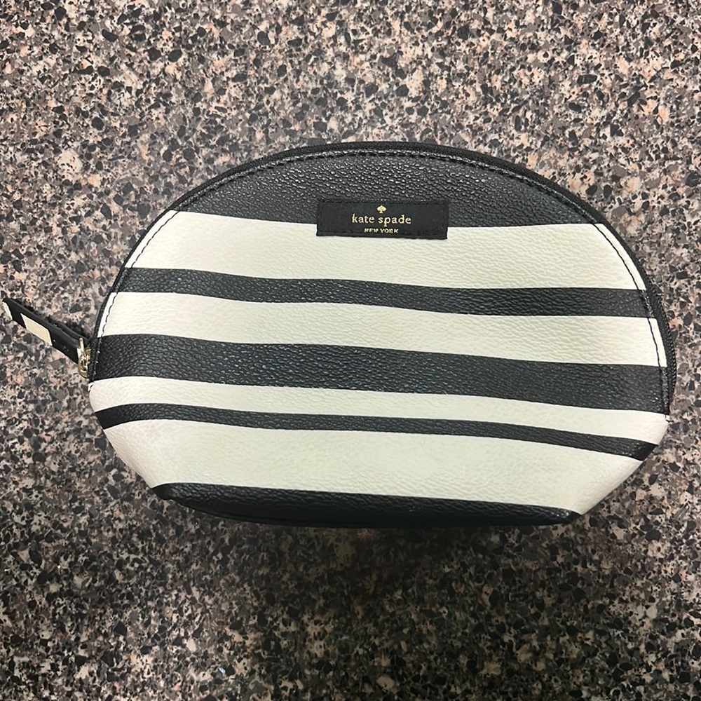 Kate Spade Black and White Striped Makeup Case